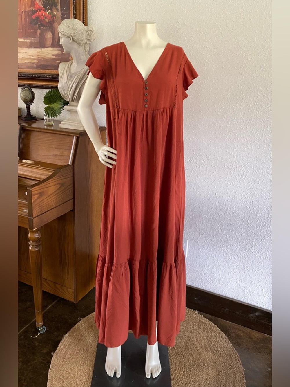 Women's V-Neck Maxi Dress in Rust